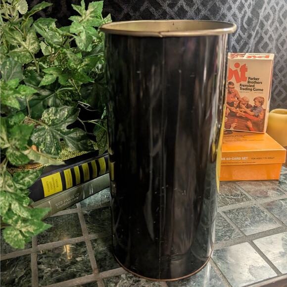 Vintage 1960s-70s Groovy Yellow Smiley Face Black Metal Waste Basket Trash Can - Picture 3 of 7